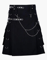 CHARMING UTILITY KILT IN PURE BLACK WITH CHAINS - Scottish Kilt Jacket™ USA-UK